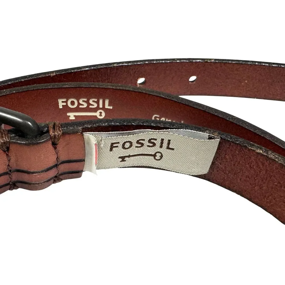 Fossil Belt Genuine Leather Size Large Brown BT3830231 Black Pinstripe Career